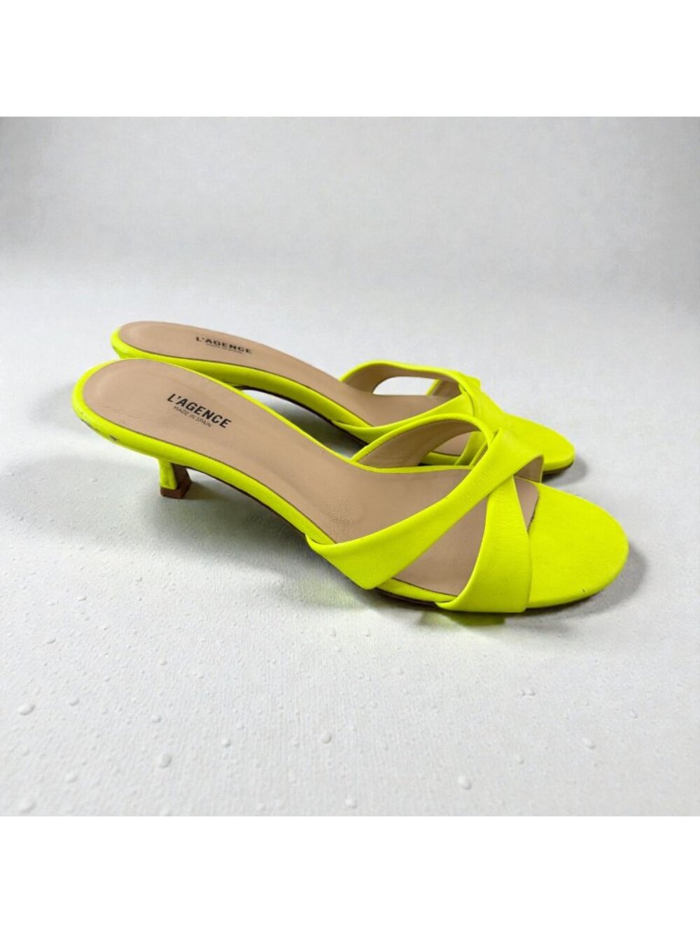 L'AGENCE Neon Yellow Leather Sandals Heels Size 38.5 / US 8.5